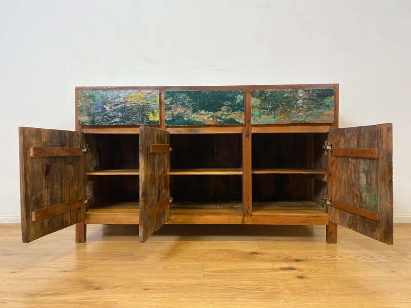 Boatwood by WMK I Einzigartiges Sideboard handgefertigt aus altem Bootsholz in Originalfarben