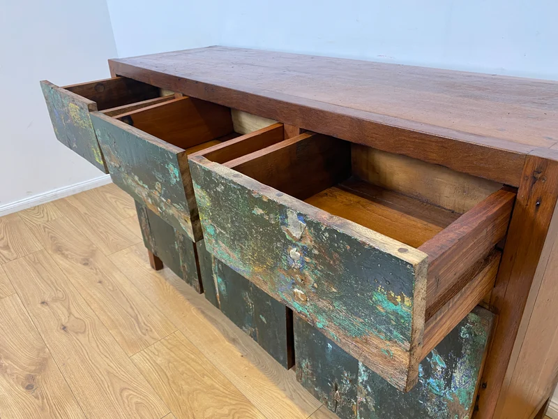 Boatwood by WMK I Einzigartiges Sideboard handgefertigt aus altem Bootsholz in Originalfarben