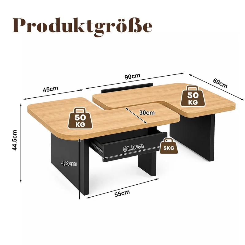 Yorbay LED Couchtisch 2er-Set modular mit 2 Schubladen