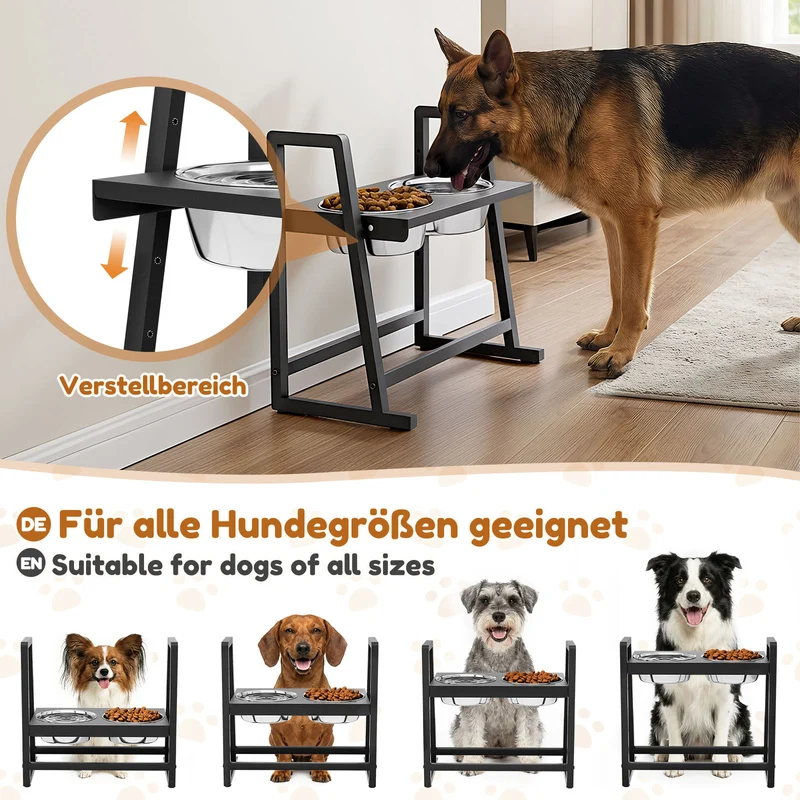Yorbay Verstellbarer Hundenapf mit 2 Edelstahlnäpfen