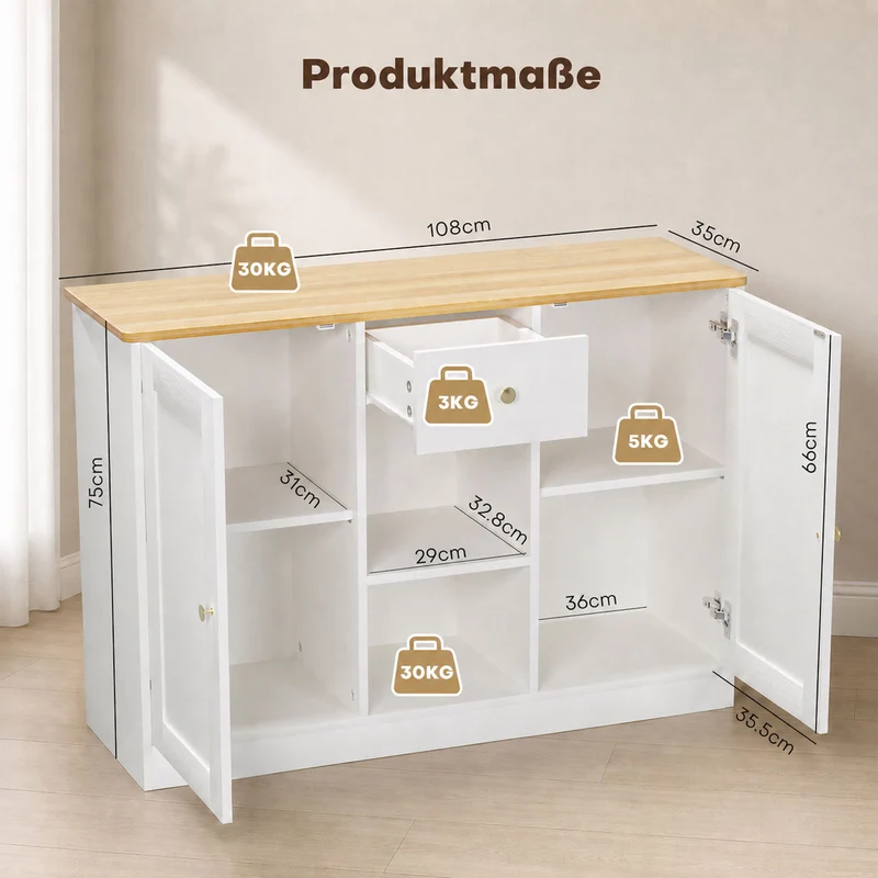 Yorbay Sideboard mit 2 Türen und 1 Schublade 108 cm