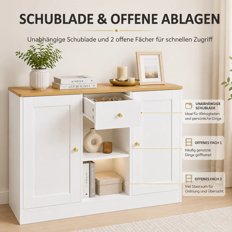 Yorbay Sideboard mit 2 Türen und 1 Schublade 108 cm