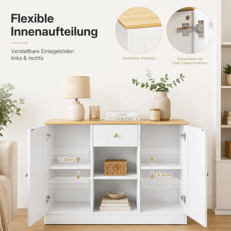 Yorbay Sideboard mit 2 Türen und 1 Schublade 108 cm