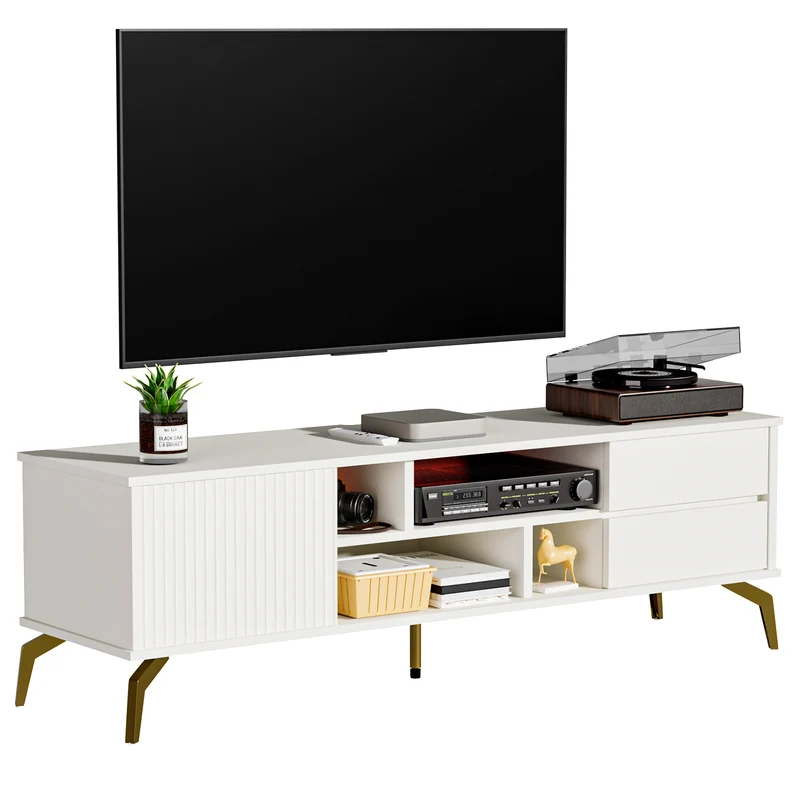 Yorbay TV-Lowboard 147 cm weiß mit LED-Beleuchtung