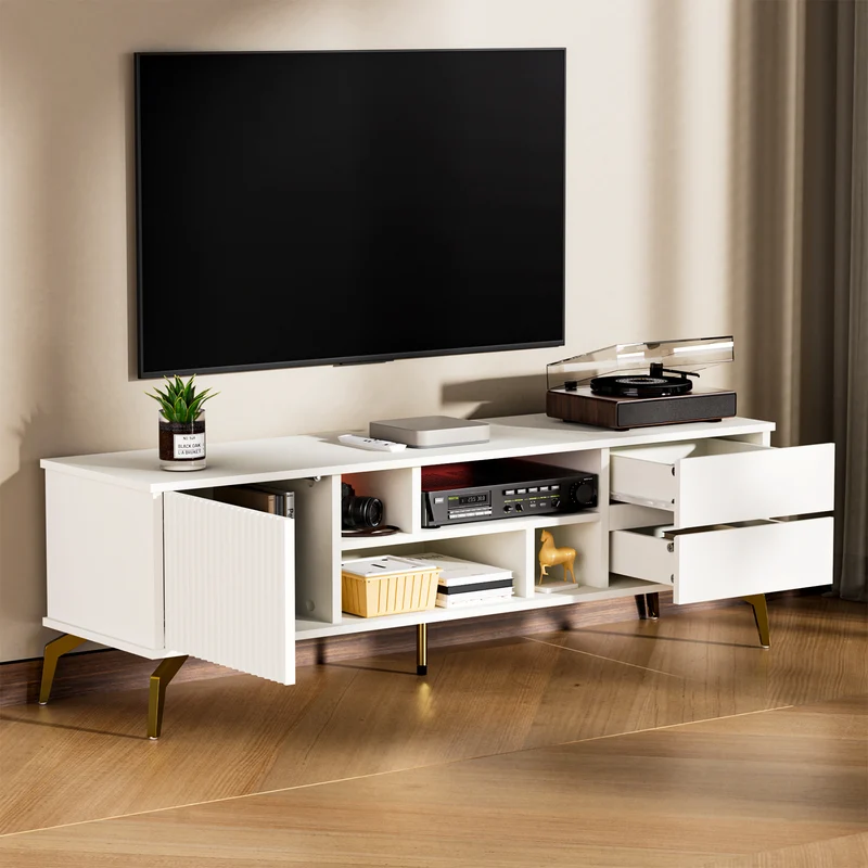 Yorbay TV-Lowboard 147 cm weiß mit LED-Beleuchtung