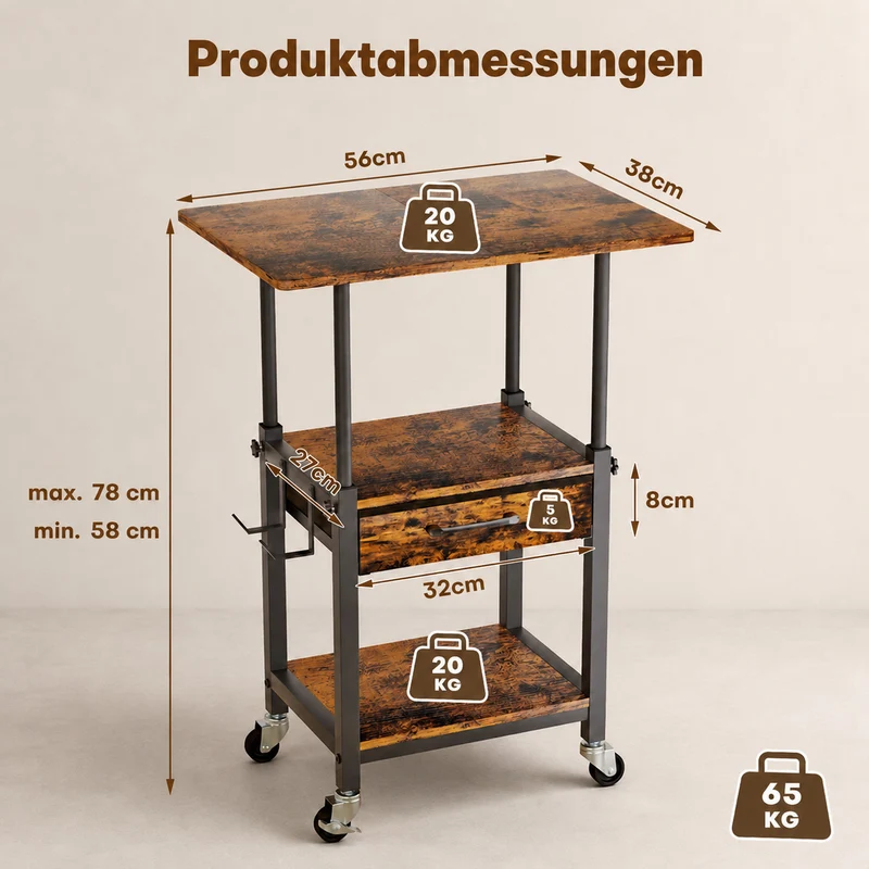 Yorbay Druckerständer mit Rollen höhenverstellbar 56–78 cm