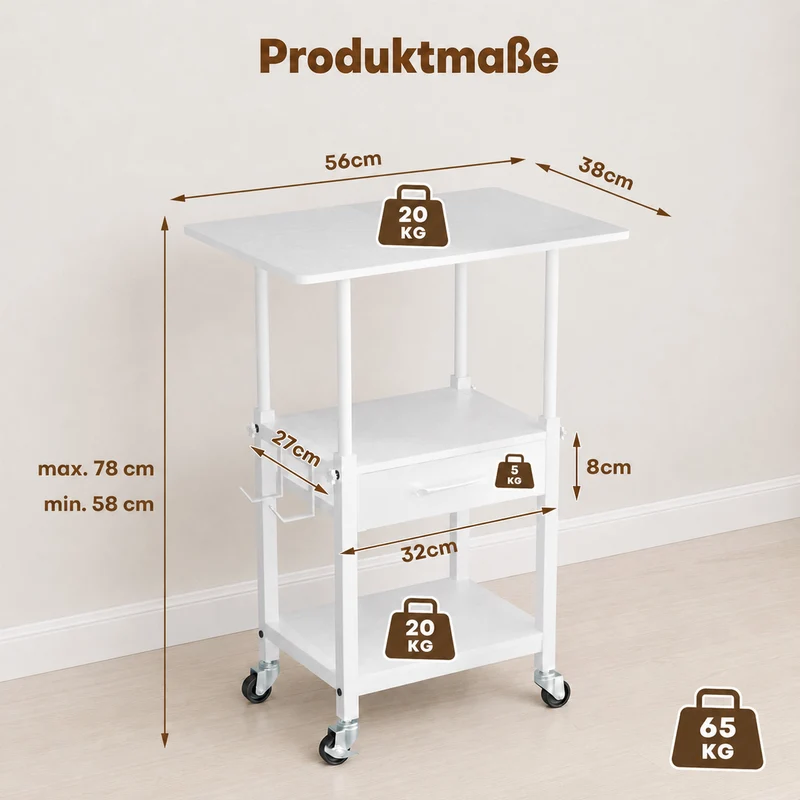 Yorbay Druckerständer mit Rollen höhenverstellbar 56–78 cm