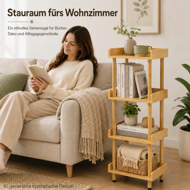Yorbay Bambus Standregal 4 Ebenen ohne Werkzeug Montage