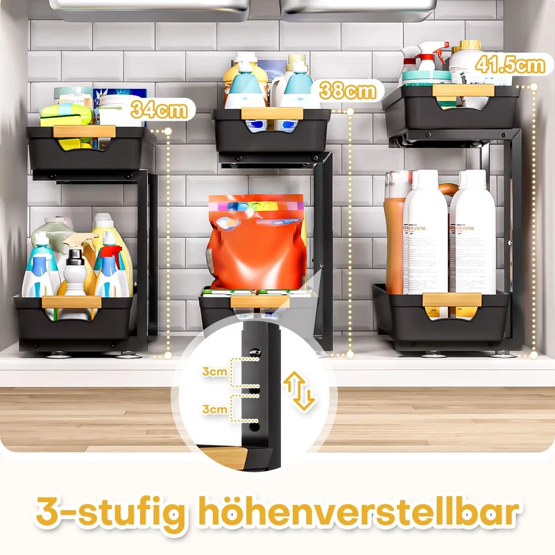 Yorbay Unterspülregal 2er-Set ausziehbar höhenverstellbar