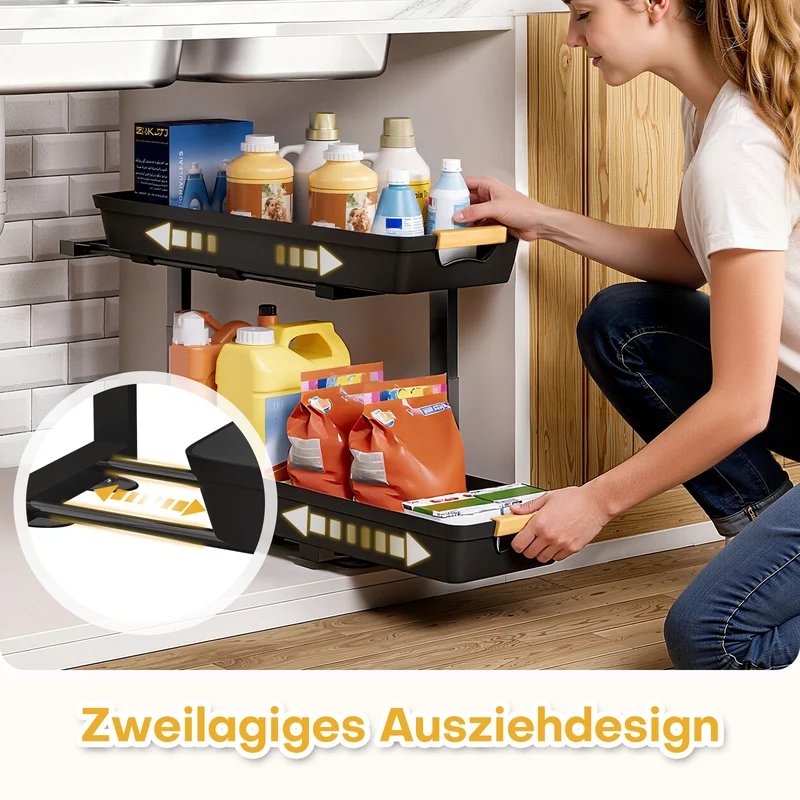 Yorbay Unterspülregal 2er-Set ausziehbar höhenverstellbar