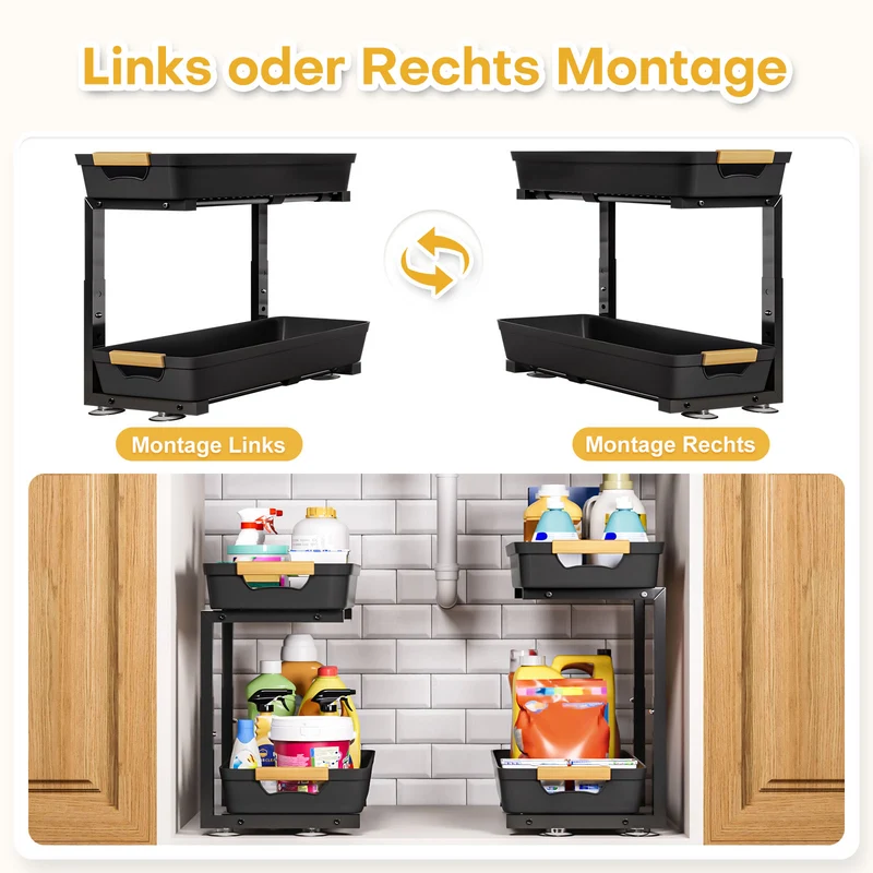 Yorbay Unterspülregal 2er-Set ausziehbar höhenverstellbar