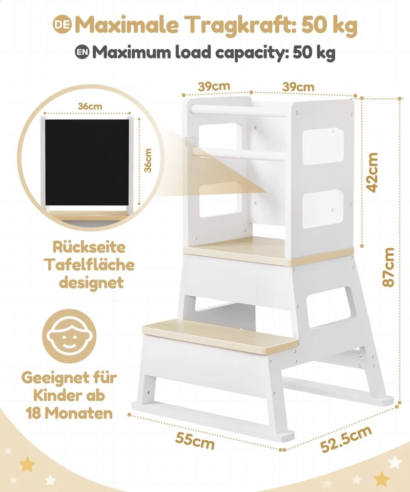 Yorbay Montessori Kinder Lernturm mit Tafel
