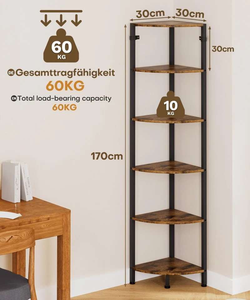 Yorbay Eckregal mit 6 Ebenen im Industrie-Design