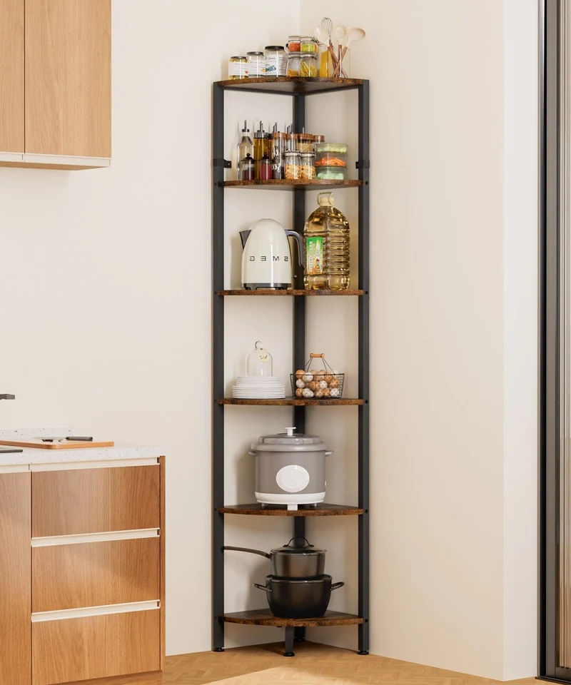 Yorbay Eckregal mit 6 Ebenen im Industrie-Design