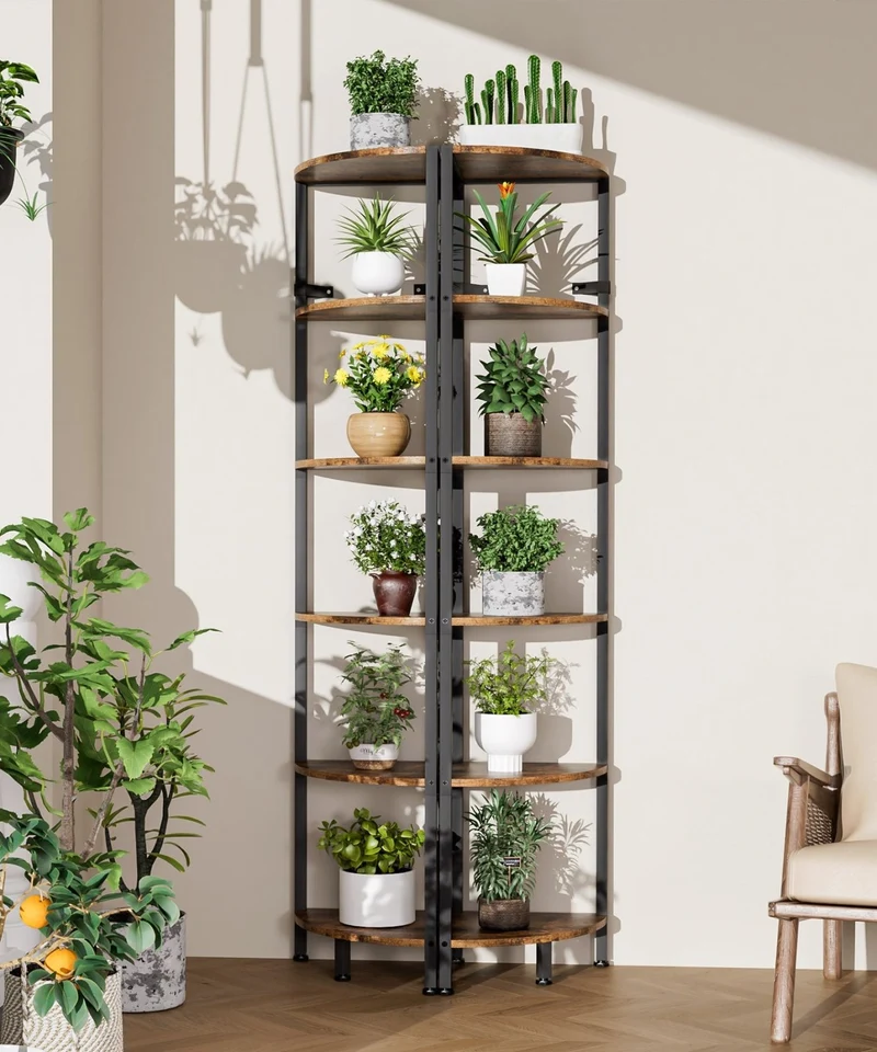 Yorbay Eckregal mit 6 Ebenen im Industrie-Design