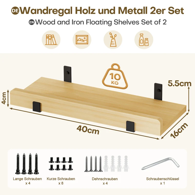 Yorbay Wandregal 2er Set, Breite 40 cm