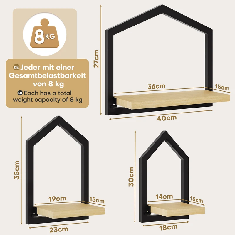 Yorbay 3-teilige Wandregal-Set