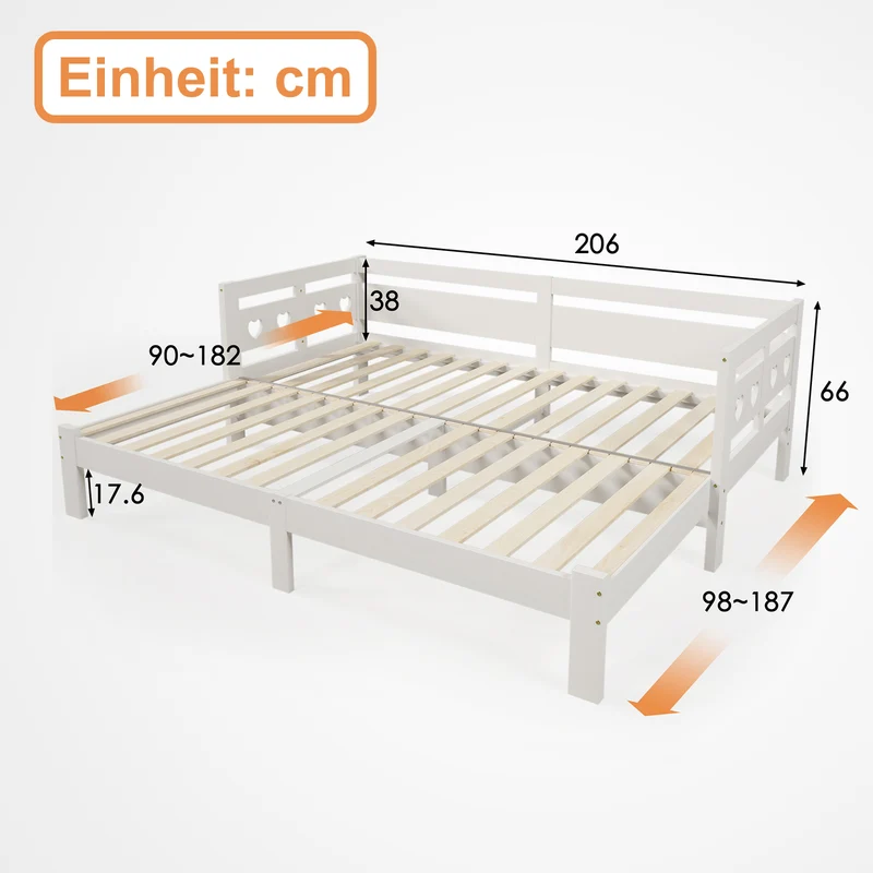 Tagesbettgestell, ausziehbar, weiß, 90x200 cm