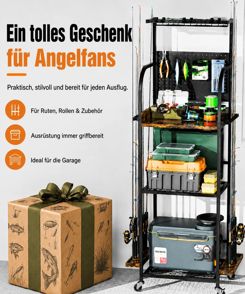 Yorbay Angelrutenständer mit Rollen für 12 Angelruten