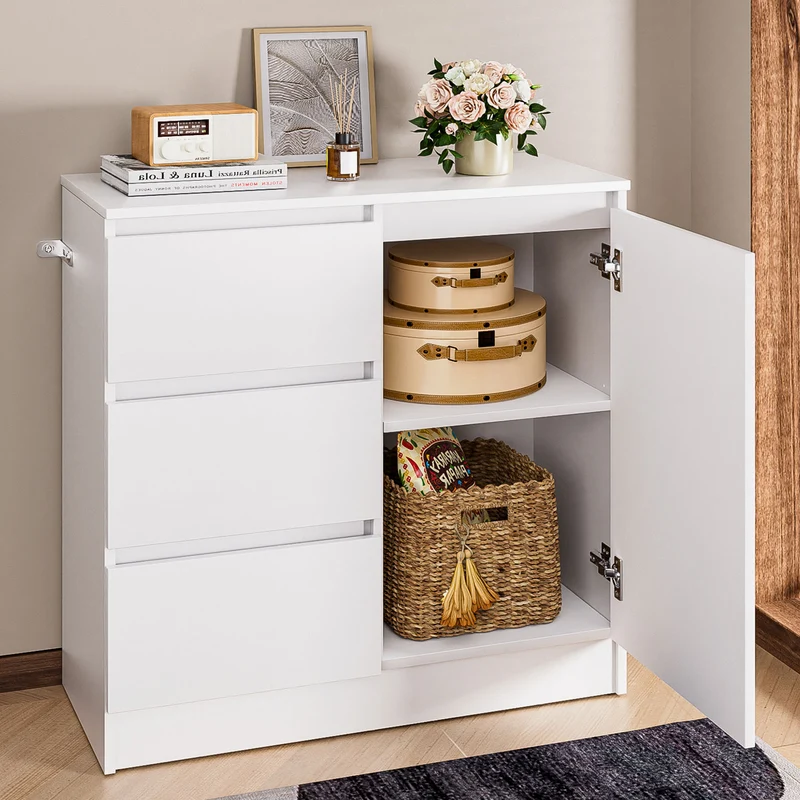 Yorbay Sideboard mit 3 Schubladen und Tür, 80,5 x 35 x 79 cm