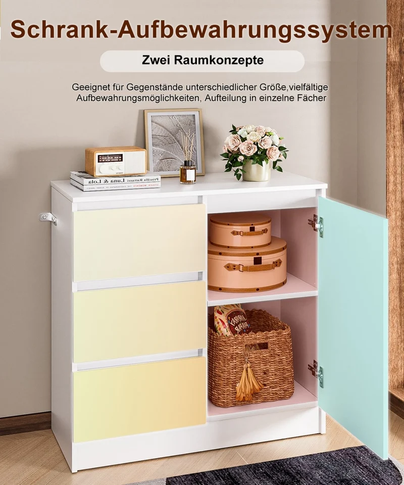 Yorbay Sideboard mit 3 Schubladen und Tür, 80,5 x 35 x 79 cm