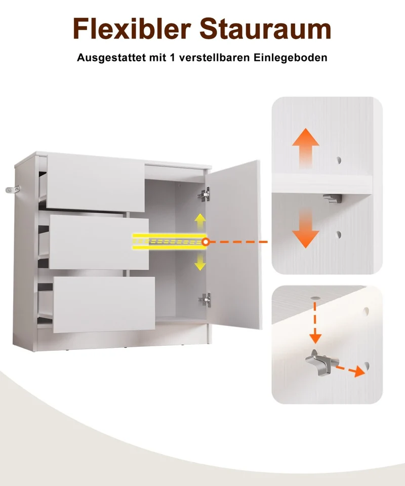 Yorbay Sideboard mit 3 Schubladen und Tür, 80,5 x 35 x 79 cm