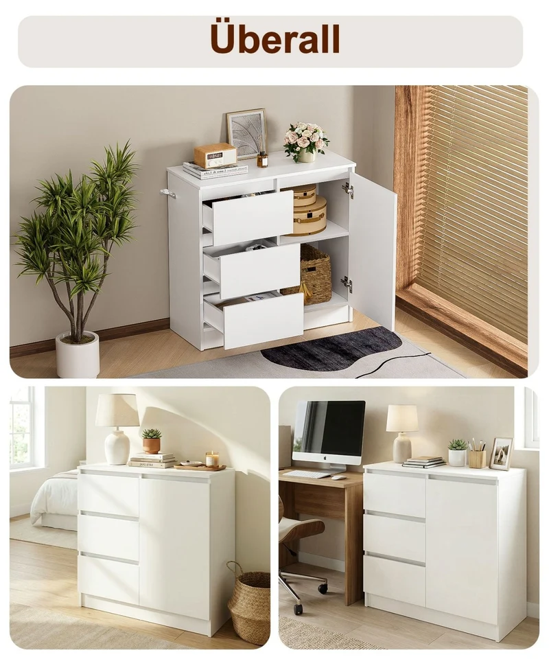 Yorbay Sideboard mit 3 Schubladen und Tür, 80,5 x 35 x 79 cm