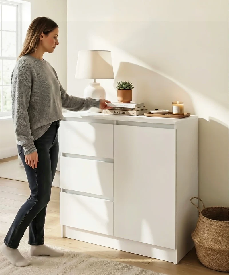 Yorbay Sideboard mit 3 Schubladen und Tür, 80,5 x 35 x 79 cm