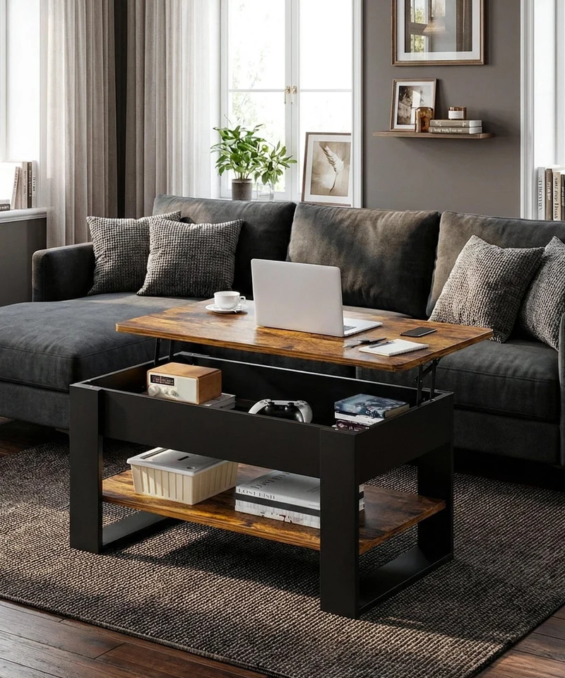 Yorbay Couchtisch mit Lift-Top, Stauraum & Ablage