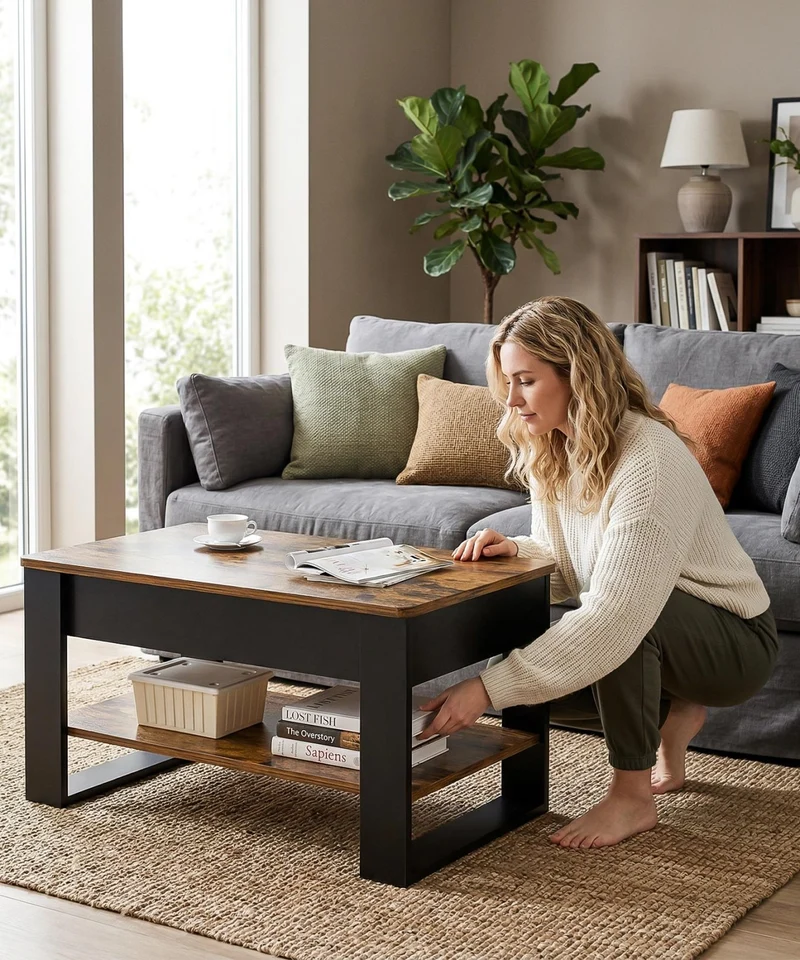 Yorbay Couchtisch mit Lift-Top, Stauraum & Ablage