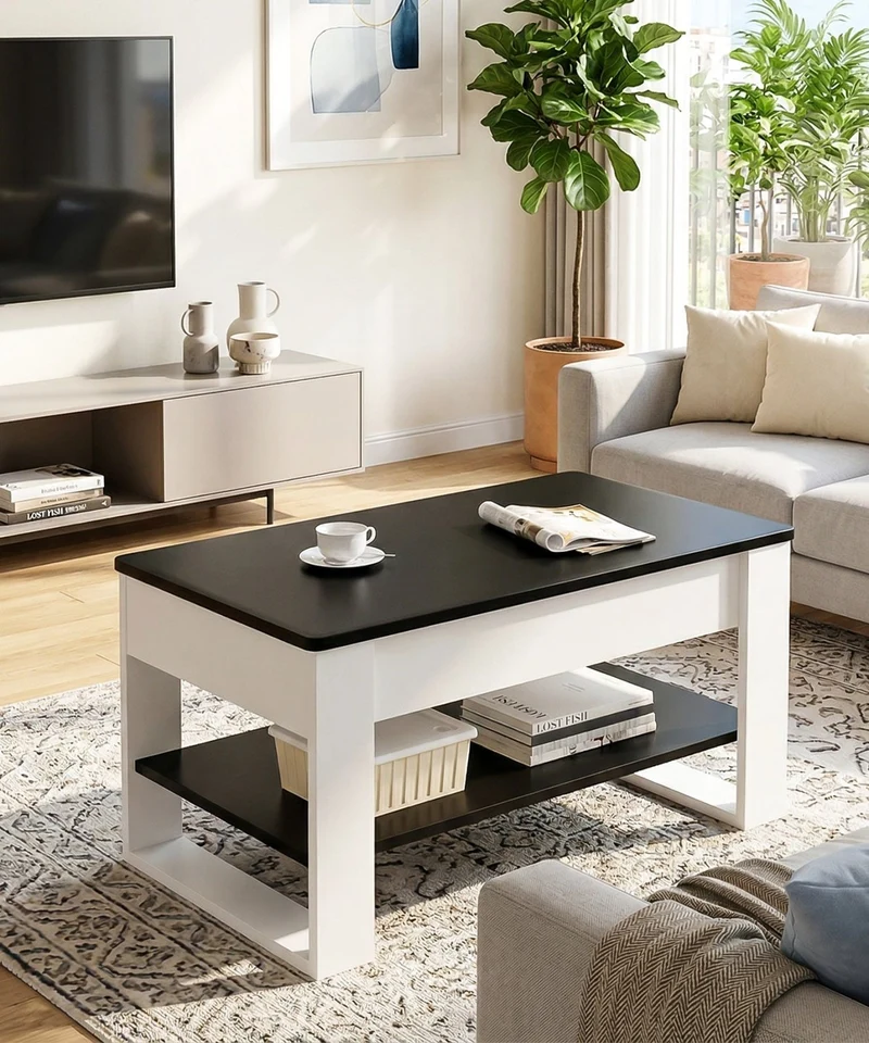 Yorbay Couchtisch mit Lift-Top, Stauraum & Ablage