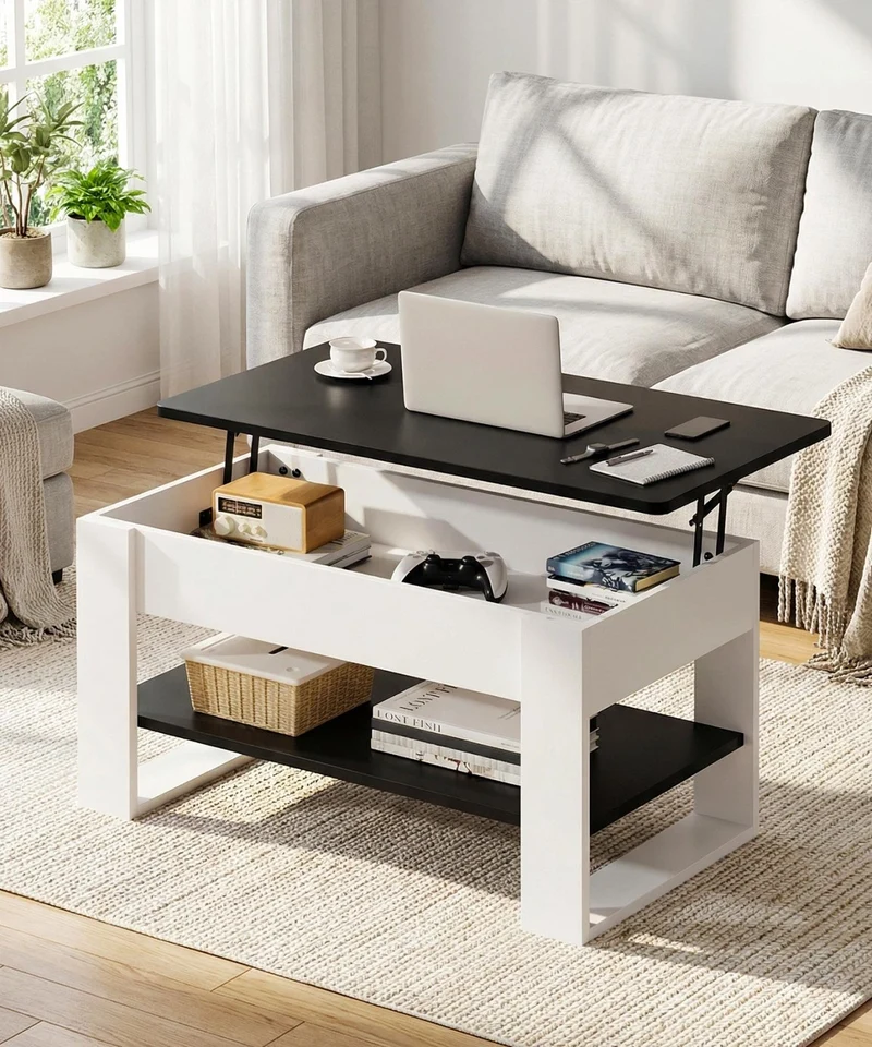 Yorbay Couchtisch mit Lift-Top, Stauraum & Ablage