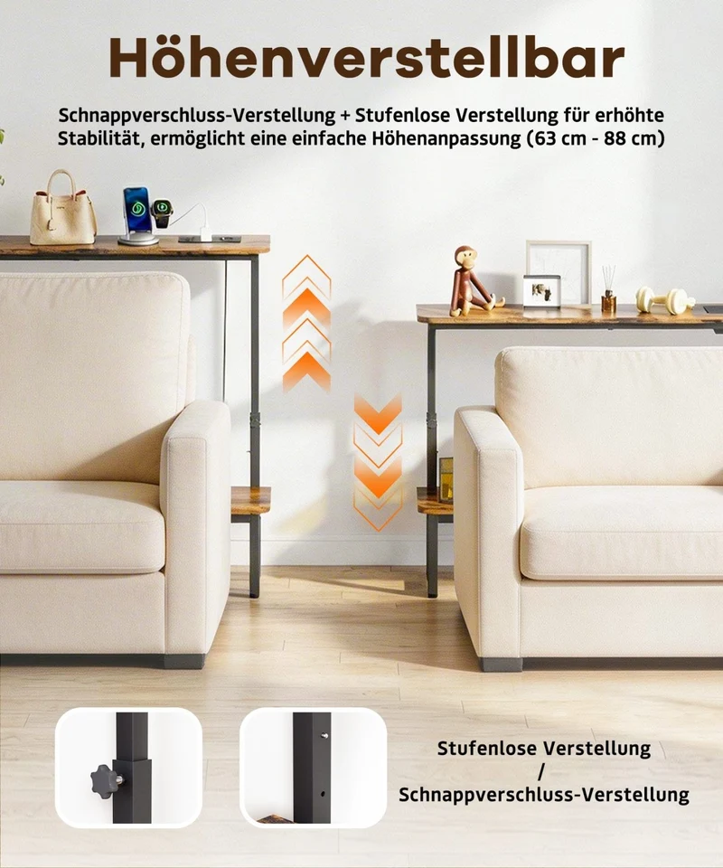 Yorbay höhenverstellbarer Konsolentisch mit Ladestation, 100 × 18 × 63–88 cm