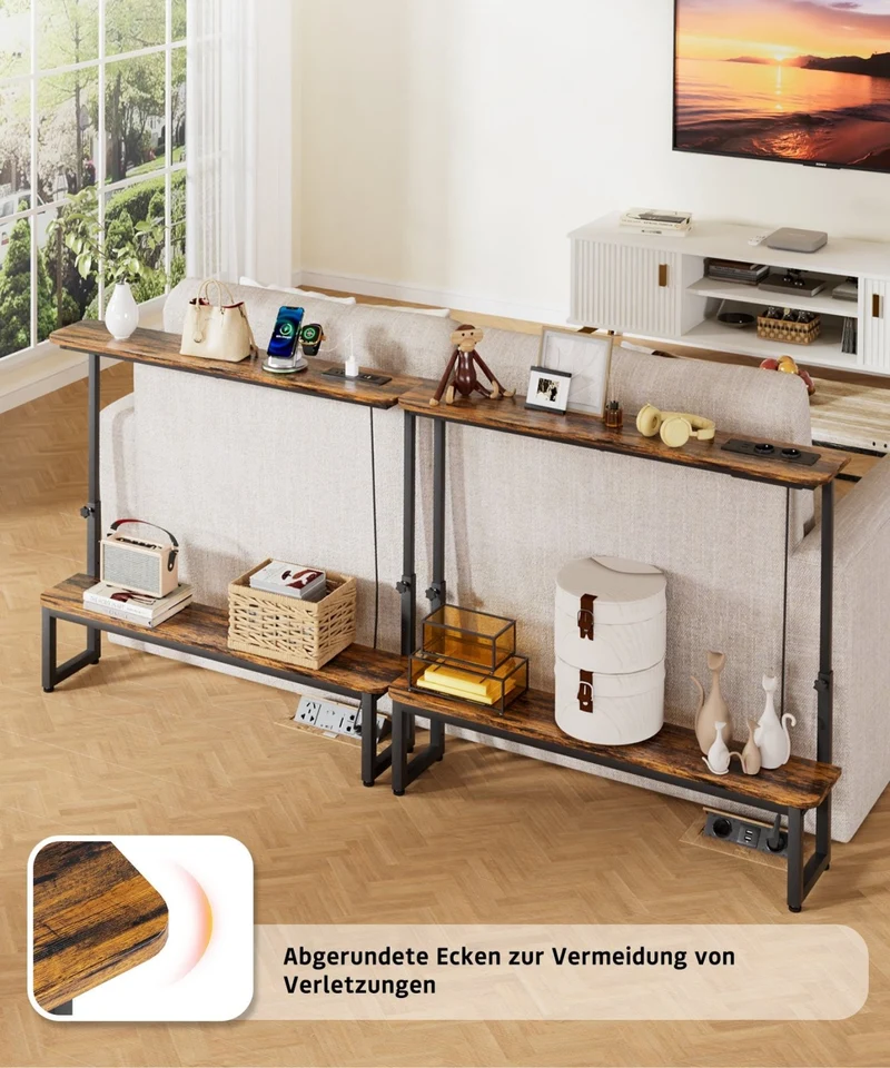 Yorbay höhenverstellbarer Konsolentisch mit Ladestation, 100 × 18 × 63–88 cm