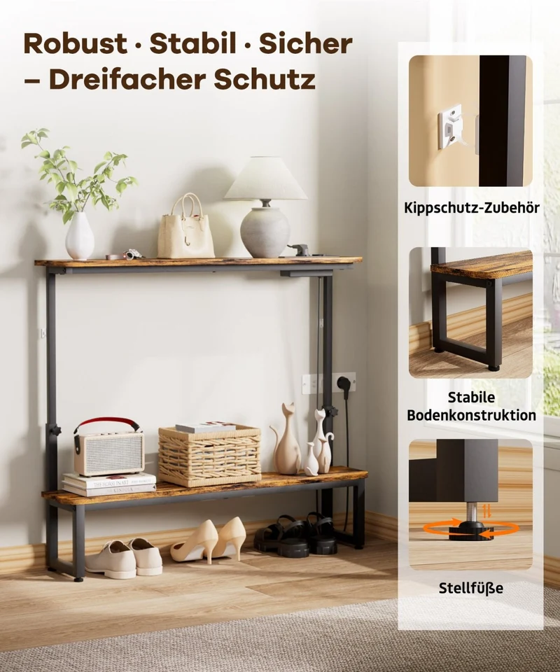 Yorbay höhenverstellbarer Konsolentisch mit Ladestation, 100 × 18 × 63–88 cm