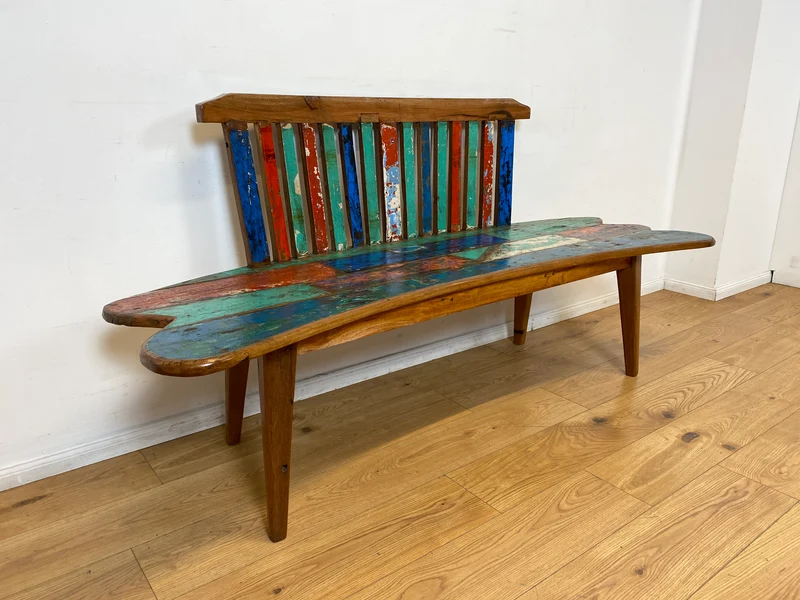 Boatwood by WMK I Besonderes Sofa aus altem Bootsholz I handgefertigtes Unikat aus massivem Teakholz