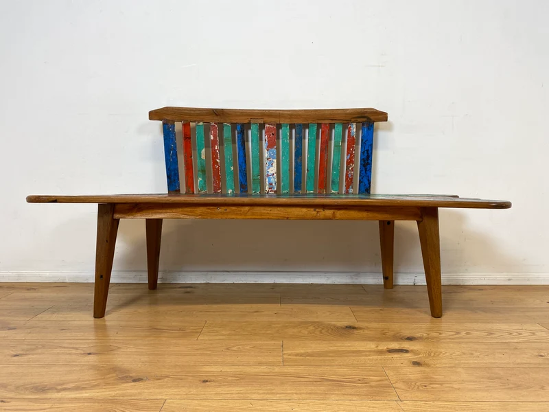 Boatwood by WMK I Besonderes Sofa aus altem Bootsholz I handgefertigtes Unikat aus massivem Teakholz