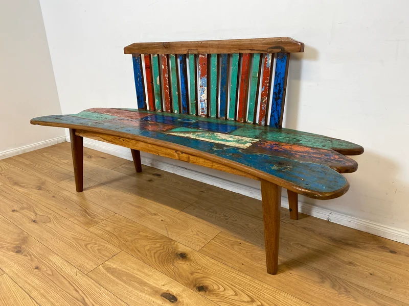 Boatwood by WMK I Besonderes Sofa aus altem Bootsholz I handgefertigtes Unikat aus massivem Teakholz