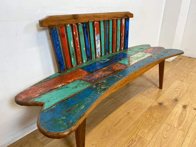 Boatwood by WMK I Besonderes Sofa aus altem Bootsholz I handgefertigtes Unikat aus massivem Teakholz