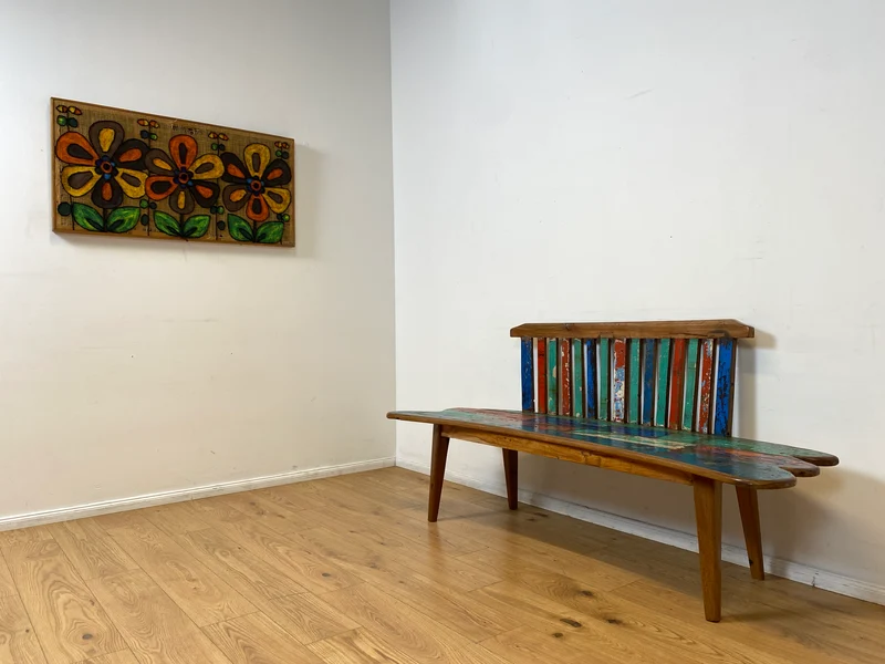 Boatwood by WMK I Besonderes Sofa aus altem Bootsholz I handgefertigtes Unikat aus massivem Teakholz