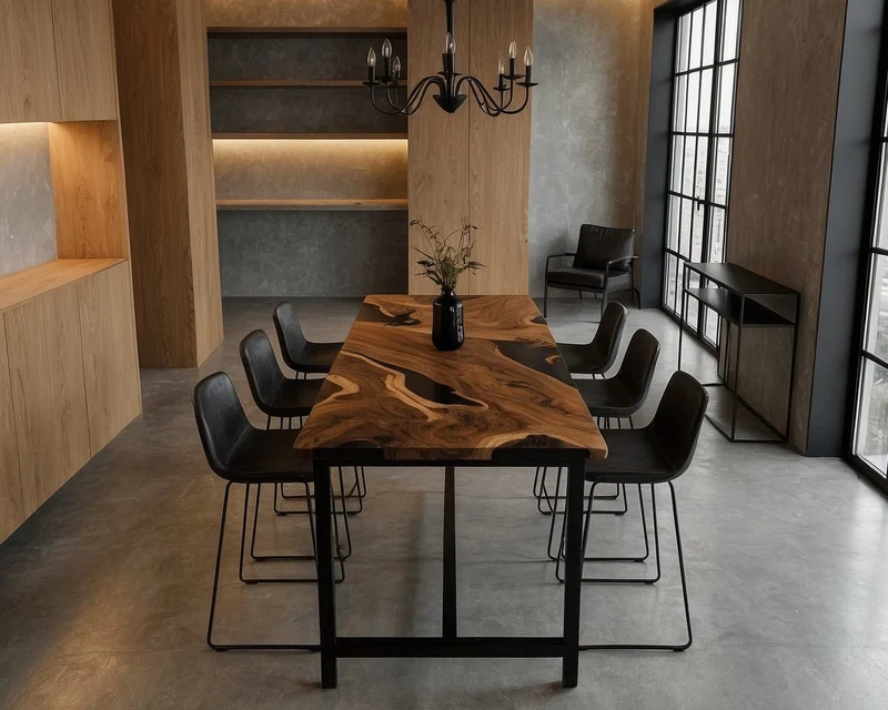 Bartisch Bartresen Rustico aus Teak Wurzelholz mit Epoxidharz in schwarz matt transparent