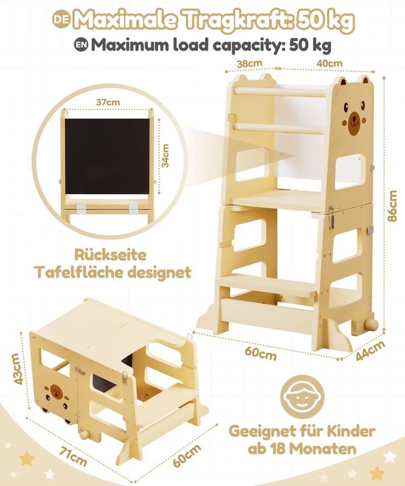 Yorbay 3-in-1 Montessori Kinder Lernturm in Bärenform