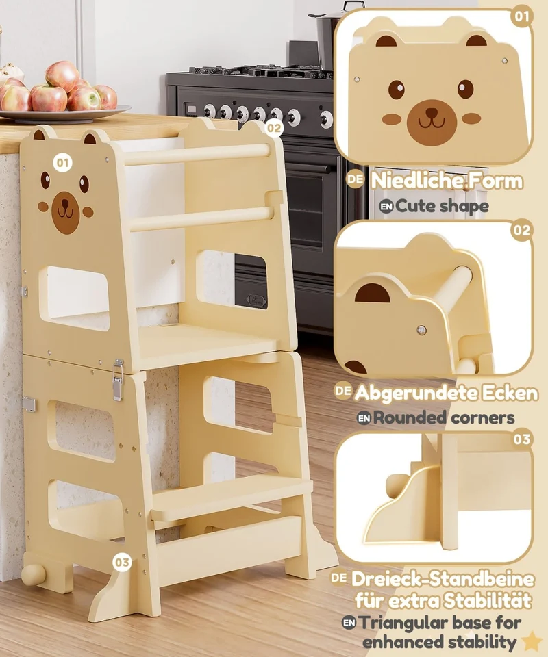 Yorbay 3-in-1 Montessori Kinder Lernturm in Bärenform