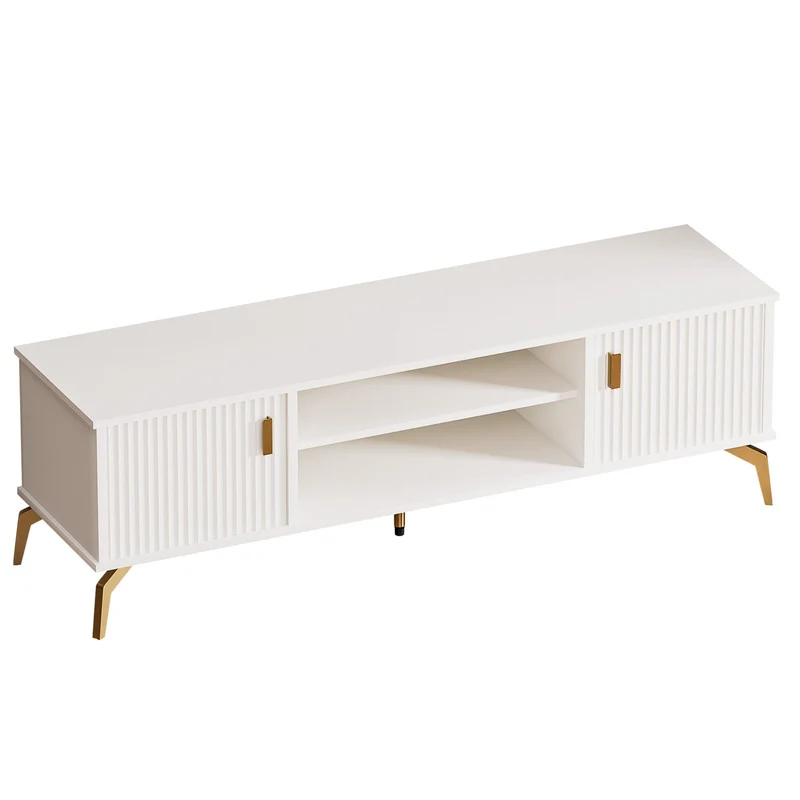Yorbay TV-Bank mit Türen & offenen Fächern, weiß, 147 cm