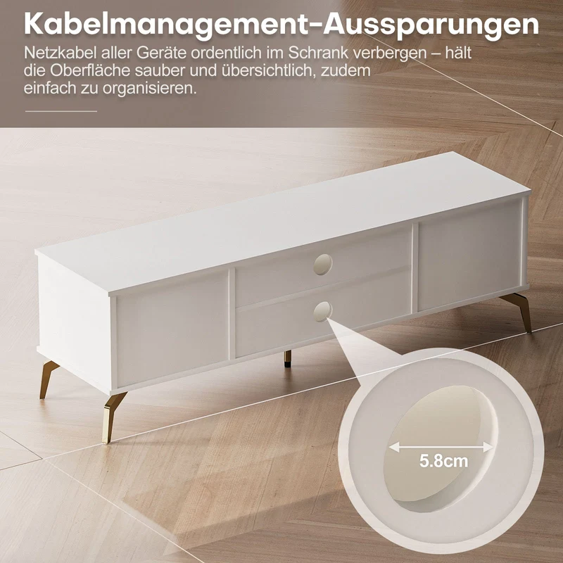 Yorbay TV-Bank mit Türen & offenen Fächern, weiß, 147 cm