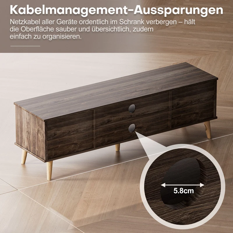 Yorbay TV-Bank mit Türen & offenen Fächern, 147 cm, Dunkelwalnuss