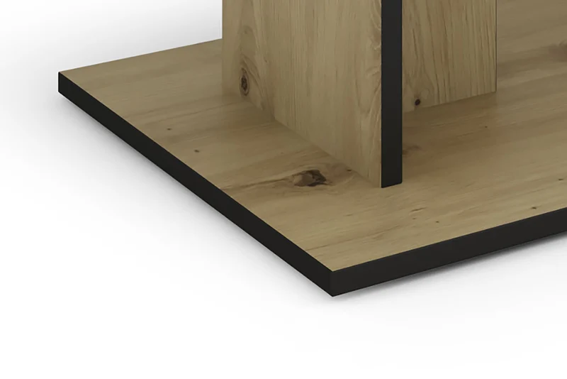 byLIVING Couchtisch TOM, 110 x 60, H 40 cm, Eiche-Optik oder Weiß, schwarze Kanten, Wohnzimmertisch rechteckig mit Ablage, Doppelsäulen-Design, pflegeleichte Melaminoberfläche