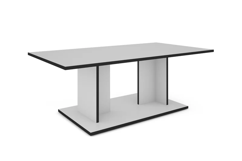 byLIVING Couchtisch TOM, 110 x 60, H 40 cm, Eiche-Optik oder Weiß, schwarze Kanten, Wohnzimmertisch rechteckig mit Ablage, Doppelsäulen-Design, pflegeleichte Melaminoberfläche