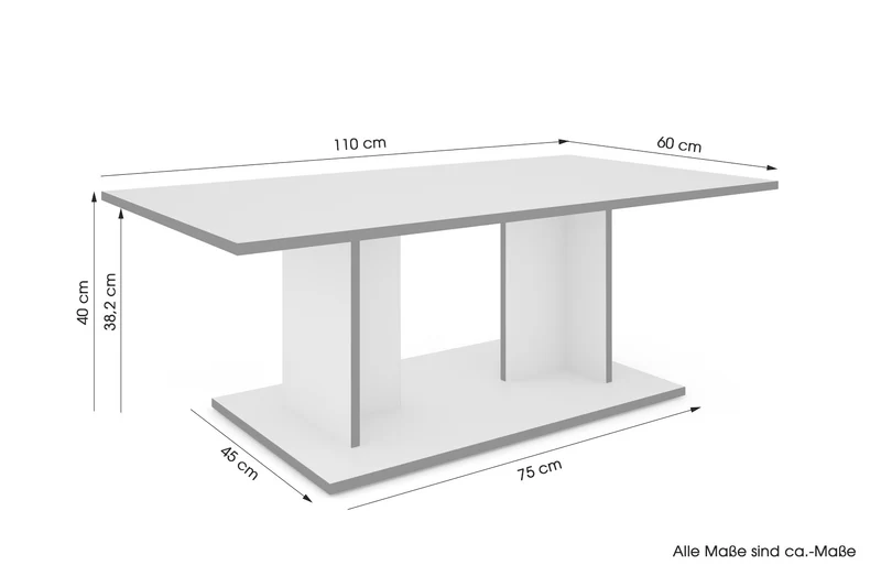 byLIVING Couchtisch TOM, 110 x 60, H 40 cm, Eiche-Optik oder Weiß, schwarze Kanten, Wohnzimmertisch rechteckig mit Ablage, Doppelsäulen-Design, pflegeleichte Melaminoberfläche