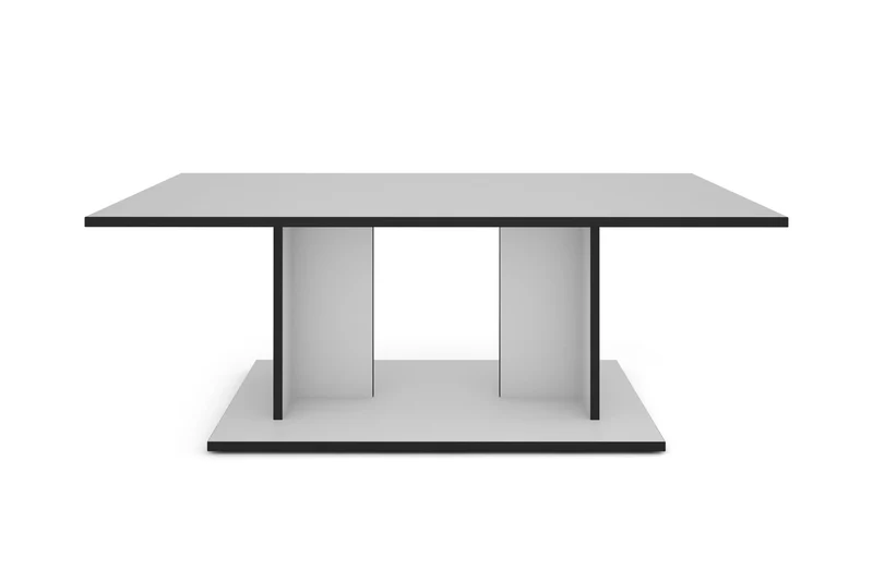 byLIVING Couchtisch TOM, 110 x 60, H 40 cm, Eiche-Optik oder Weiß, schwarze Kanten, Wohnzimmertisch rechteckig mit Ablage, Doppelsäulen-Design, pflegeleichte Melaminoberfläche